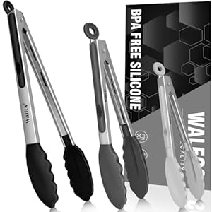 Walfos Silicone Tongs for Cooking – Heat Resistant Kitchen Tongs Set of 3 for Cooking, Grilling, Turning, Stainless Steel and BPA Free Silicone Tips (7″ 9″ and 12 inch)