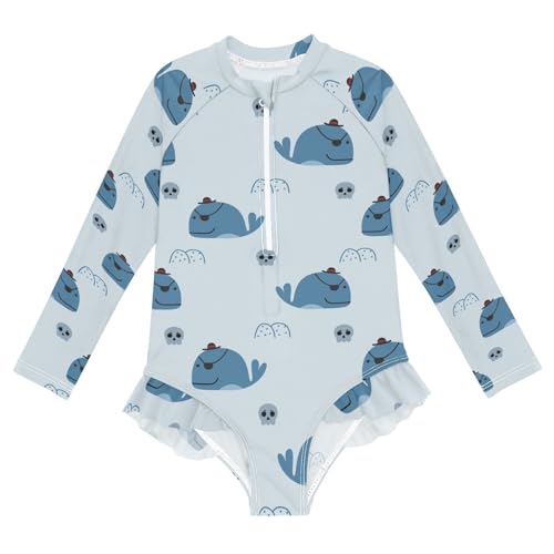 Whale Pirate Girls Swimsuit One Piece Rash Guard Girls' Swimwear Long Sleeve Swimsuits for Girl Size 3-12T2