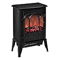 HOMCOM 22" Electric Fireplace Stove, Freestanding Fire Place Heater with Realistic Logs and LED Flame, Adjustable Temperature, Overheat Protection, 750W/1500W, Black