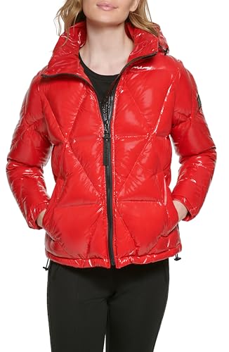 Karl Lagerfeld Paris Women's Glossy Rain Wear Short Puffer2