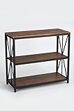 Dark Coffee Black Metal Frame 3-tier Console Table Bookcase Bookshelf