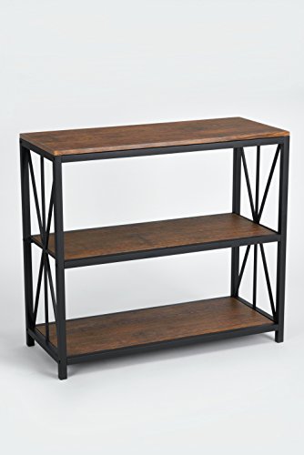eHomeProducts Dark Coffee Black Metal Frame 3-Tier Console Table Bookcase Bookshelf