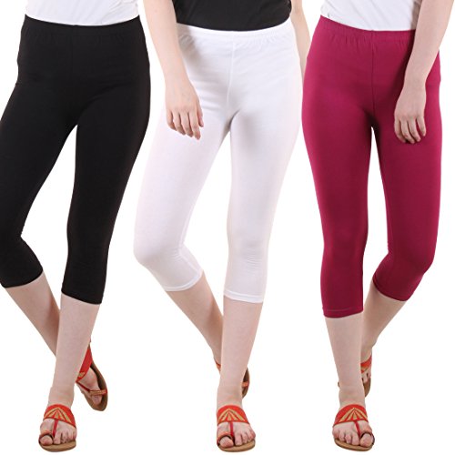 Image of DIAZ Women's Super Combed Cotton Elastane Stretch Slim Fit Printed Capri -Pack of 3