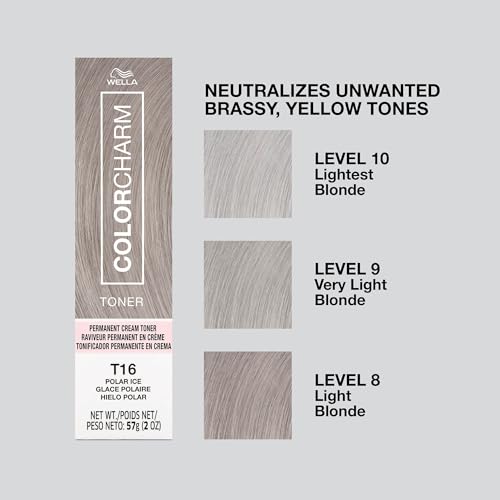 COLORCHARM Permanent Cream Toner | Neutralize Brass | Free of Animal-Derived Ingredients, Parabens & Gluten Free | T16 Polar Ice | 2 oz
