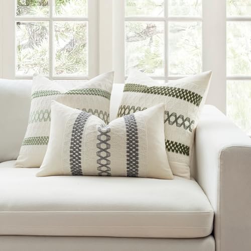 Image of MIULEE Set of 2 Gray Boho Decorative Lumbar Pillow Covers 12x20 Inch | Farmhouse Couch Throw Pillows Modern Cotton Cushion Covers Macrame Woven Spring Home Decor for Bed Sofa Chair