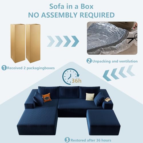 Image of 96 inch Boneless Cloud Couch Sectional Couches Sofa for Living Room