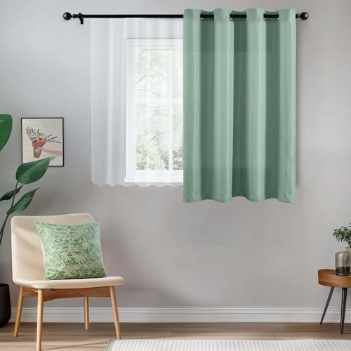 jinchan Linen Textured Room Darkening Curtain 54 Inch Length for Living Room Thermal Insulated Grommet Top Window Drape for Bedroom 52" W x 54" L Forest Green 1 Panel