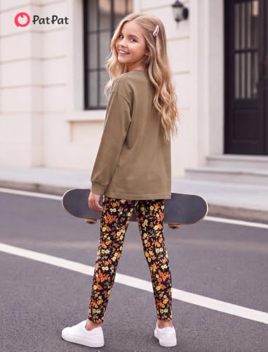 Image of PATPAT Little Girls Clothes Crew Neck Leopard Color Block Sweatshirt and Leggings Girls Outfits Size 4-12Y