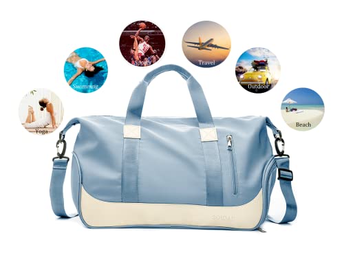 Soload Sports Gym Bag For Women And Men Travelling Bags Weekender Carry On Workout Duffel Bag Overnight Shoulder Bag Lightweight With Shoes Compartment & Wet Pocket (Light Blue) #TOP2