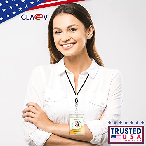 Claev Fast-Seal Vertical Large (L) Id Badge Holders (Clear, 3X4 Inch, 100 Pack), Clear Waterproof Plastic Name Badge Holders For Conferences, Conventions, Offices & Schools #TOP4