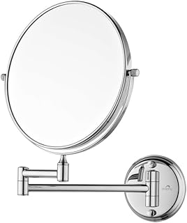 BRANCO Shaving Mirror for Bathroom | Round Makeup Mirror | Chrome Mirror | 360 Degree Rotation | Round Brass and Stainless Steel Body | Wall Bracket Mirror with Adjustable Frame
