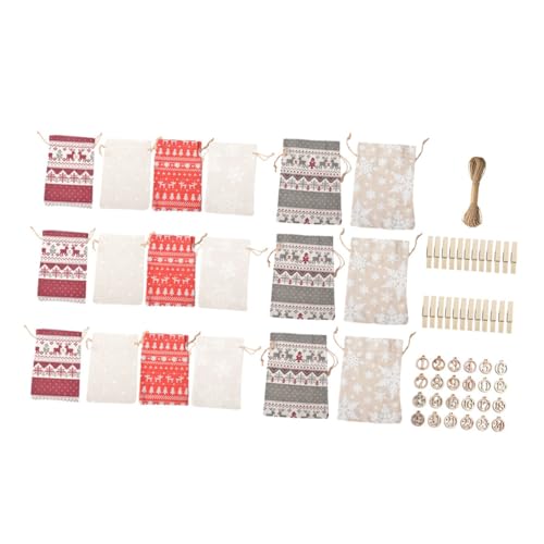 YOSADIER クリスマスラッピング袋 キャンディ収納用 可愛い巾着バッグ カウントダウン木製タグ付き プレゼント包装 パーティー用 バッグ