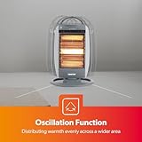 GEEPAS Halogen Heater 1200W | Instant Heating Energy Efficient Heater with 3 Heat Settings 400/800/1200W | Oscillation Function & Low Running Cost | 3 Bar Compact Radiator Home Office, Grey - Image 4