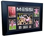 Grand cadre photo A3+ sign� Lionel Messi Inter Miami Barcelona PSG Argentine avec autographe - Cadre photo de football - Cadeau noir