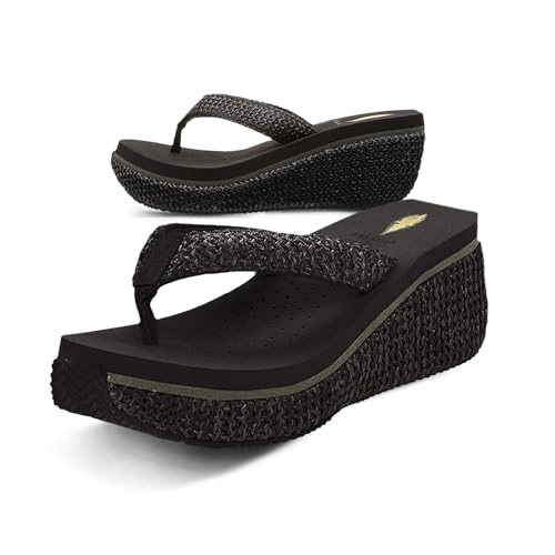 Image of Volatile Island Wedge Sandals for Women Featuring Slip-On Thong Platform Style with EVA Insole and Rubber Outsole