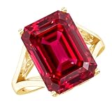 Rosec Jewels Certified 5 Carat Lab Grown Ruby Statement Engagement Ring in Silver, Aaaa Quality, July Birthstone Ring - July Birthstone Gift, 14K Yellow Gold Plated Silver, Size:US 6.00