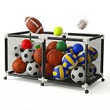 Carrello Porta palloni Relaxdays, 4 Ruote con Freno, HLP: 85 x 160 x 78 cm, Gabbia per Calcio, Basket, pallavolo, Nero