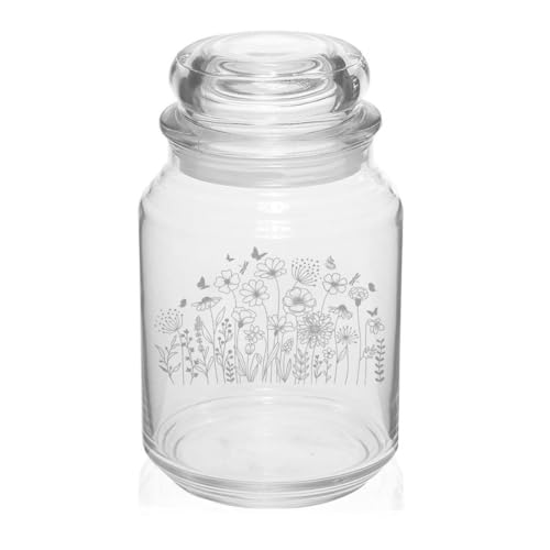 MIP 26 oz Glass Candy Jar Apothecary Storage Jar Gift Wildflowers Blooming with Butterflies