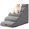 Dog Stairs for Small Dog 22.6″ H, Curved Pet Step for Puppy, Older Cat, Medium Pet Ramp for High Bed, Ladder with High Density Foam, Durable, 5 Step, 15.7x33x22.6 inch, Grey
