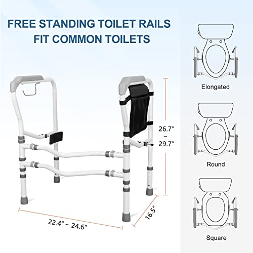 Toilet Rails For Elderly Handicap, Hepo Stability Bathroom Safety Frame With Handles & Storage Bag, Adjustable Height & Width, Heavy Duty Disabled Assist Grab Bars, Supports Up To 350 Lbs, Grey #TOP1