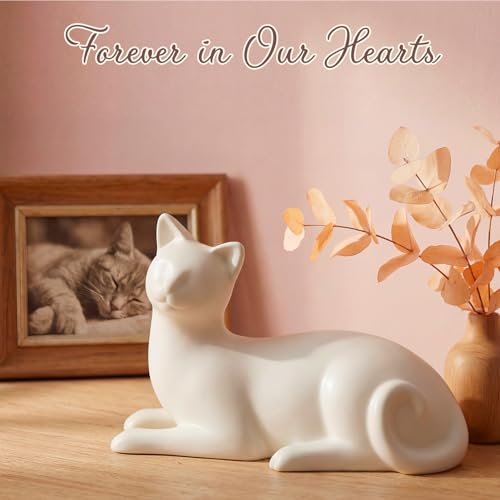 COSOWO Lying Cat Cremation Urn for Cats, White Ceramic Pet Memorial Urn for Cat Ashes, Keepsake Urn for Loss of Beloved Cat, Cat Remembrance Gift, White by COSOWO - Image 5