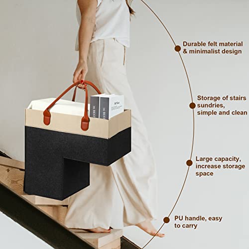 Shappy Stair Baskets with Handles and Support Panel 16 Inch Felt Step Basket for Stairs for Carpeted and Wooden Collapsible Staircase Basket for Office Home Decor by Shappy - Image 2