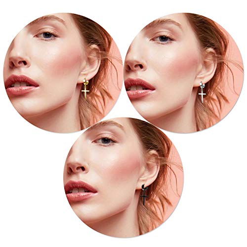 Txpff 3 Pairs Of Cross Earrings Dangle Hinged Men Earrings Stainless Steel Cross Hoop Earrings For Men And Women,Silver,Gold,Black（Classic） #TOP5