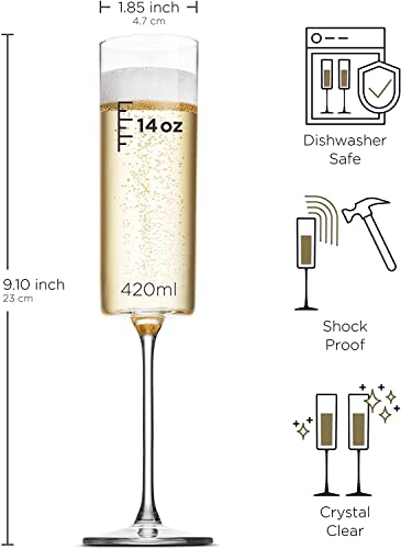 Champagne Flutes Set Of 2 - 6 Oz Champagne Glasses, European Mimosa Glasses, Square Champagne Flute, Engagement & Couples Gifts, House Warming Gifts New Home, Dishwasher Safe Glasses For Champagne #TOP2