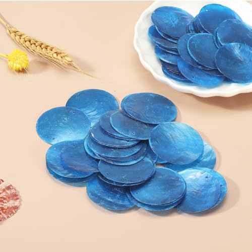 uxcell 60Pcs Capiz Shells, 5cm/1.97" Round Natural Shells with 2 Holes for Seashell Wind Chimes Curtain Shell Garland DIY Craft Wedding Home Decoration, Dark Blue by uxcell - Image 4