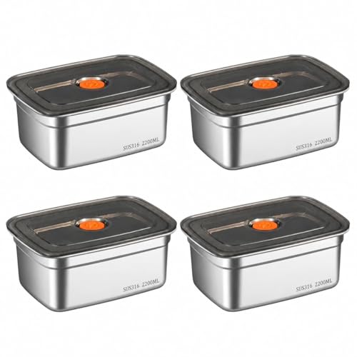 Image of Fridge Storage Box 316 Stainless Steel Food Storage Containers | Food Grade, Leakproof Kitchen Organizer | Freshness Locking, Microwavable & Freezer Safe (2200 ML - 4 PCs)