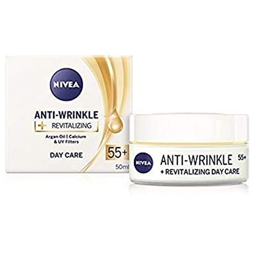 Nivea Anti-wrinkle + revitalizing day care face cream anti-aging 55+ with argan oil, calcium and UV filters 50 ml / 1.69 oz