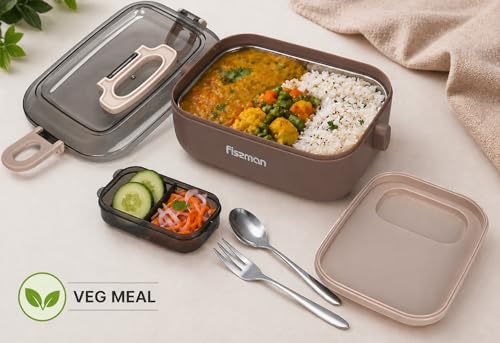 Image of Insulated Stainless Steel Lunch Box for Office & Kids (1000ml) | Airtight Leak-Proof Japaneese Bento Lunch Box with Spoon | Tiffin Box for Boys, Girls, Men & Women (1-Pc)
