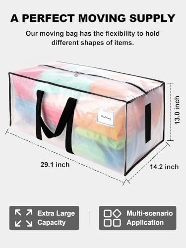HOMESURE 8 Pack Large Strong Moving Bags with Zippers & Carrying Handles - Water-Resistant - Heavy Duty Tote for Space Saving Storage, Fold Flat, Alternative to Moving Box (Clear) - 4