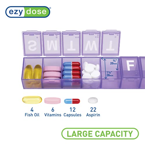 Image of EZY DOSE Weekly (7-Day) Daily Pill Case, Medicine Planner, Vitamin Organizer, Supplement Container, Convenient and Easy to Use, Large Compartments, Travel Friendly, Color May Vary, BPA Free