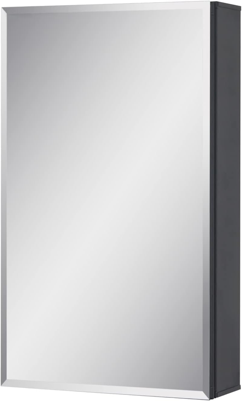 Farmhouse Mirror Medicine Cabinet Bathroom Mirror with Storage, Metal Frame Corner Bathroom Wall Cabinets Rectangle Vanity Mirros Bathroom Furniture, 50*70*13cm, Black