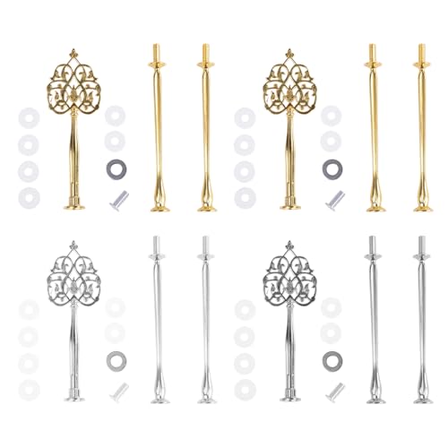 4 Set Supporto per Vassoi Torte, Alzatina per Torta Accessori, Aste dorate, 3 Ripiani, per Torta Nuziale, Supporto per Torte Nuziali, Supporto per Torte, 3 Piani (corona)