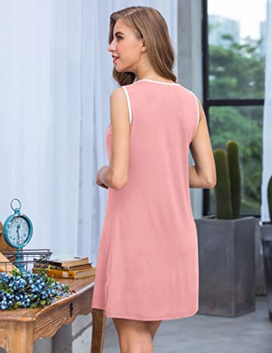 Hotouch Ladies Sleepdress Cotton Sleepshirt Short Sleeveless Nightgowns A-Misty Rose Large #TOP4