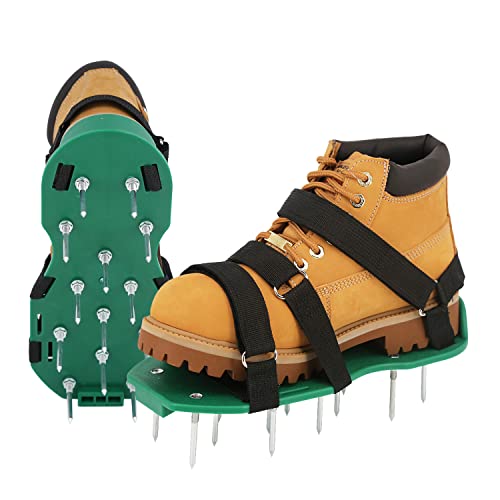 MILLUXXi Lawn Aerator Shoes with Hook & Loop Straps for Effectively Aerating Lawn Soil, One Size Fits All Free-Installation Heavy Duty Spiked Sandals Shoes for Yard Grass Garden (Green-No Shovel)