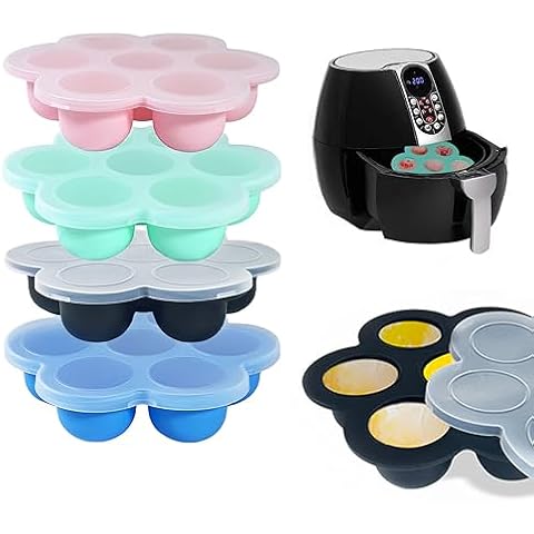 DIFENLUN(4 Pack) Silicone Egg Molds for 5,6,8 Quart Pressure Cooker, Food Freezer Tray with Lid, Egg Bite Molds for Cooking - Silicone Egg Bite Molds for Oven with Lid(7.8 in*7.8 in) Cover