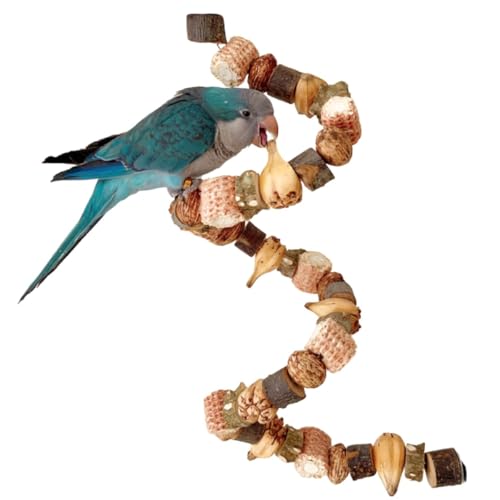 CXYYXF Bird Chew Toys, Bird Climbing Toys, Parrot Toys Grinding Mouth Bite Resistance, Natural Nuts Pepper Wood Rotating Ladder, Hanging Chew Toys for Parrots Quakers, Budgies Conures (X-Large)