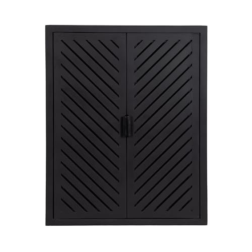 Kate and Laurel Mezzeta Decorative Modern Two-Door Floating Bathroom Cabinet; 22 x 7 x 28; Black; Decorative Over Toilet Storage Cabinet Made from Solid Mango Wood with Slatted Chevron Design by Kate and Laurel - Image 6