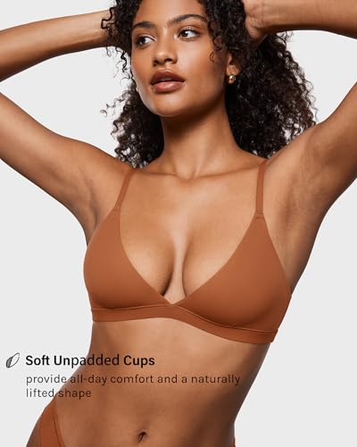 Image of INLYRIC Women's Inbarely Triangle Bralette Plunge Unlined Seamless Bra No Underwire Sexy Comfortable Everyday