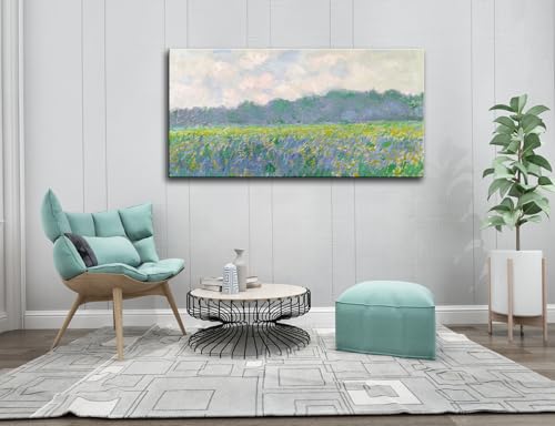 Image of Claude Monet Canvas Wall Art - Field of Yellow Irises at Giverny 1887 Famous Painting Artwork Print Framed Picture for Home Office Wall Decor - 20 inch x 40 inch