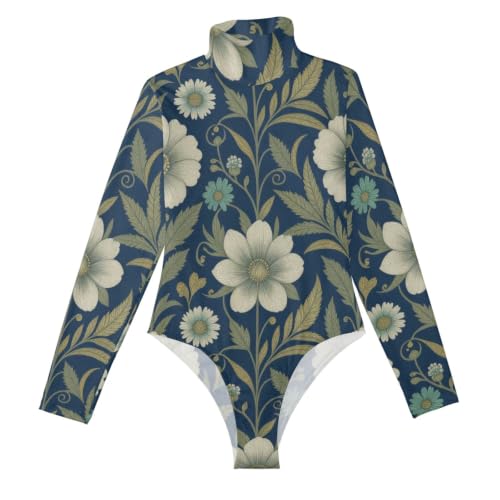 Body de manga larga para mujer GuoChe con estampado de flor neutra y cuello alto