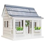 Home Bazaar Lakeshore Cottage Bird House β Handcrafted Wooden Birdhouse with Blue Shingled Roof, 1.25" Entry, Drainage & Ventilation β Decorative Lakeside Design for Outdoor Use