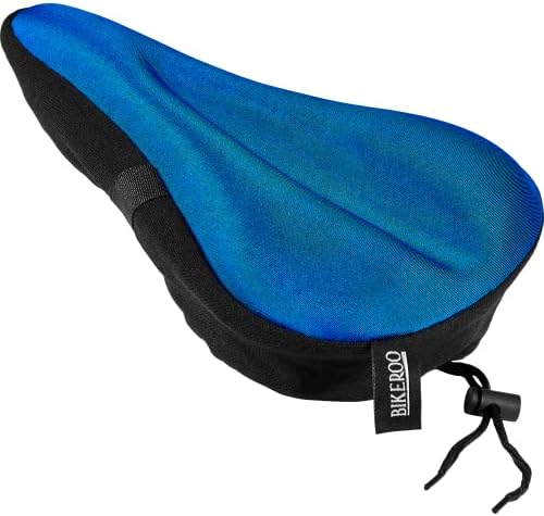 Bikeroo Bike Seat Cushion 11in x 7in Padded Gel Bike Seat Cover, Compatible with Peloton, Adjustable for Men & Womens Comfort on Stationary Exercise and Universal Bicycle Seats (Blue)