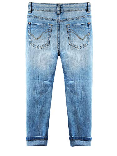 Kidscool Space Kids Faixa elástica com furos rasgados plissados dentro da calça jeans lavada com águ