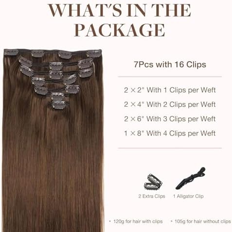 GOO GOO Clip in Hair Extensions Human Hair, 12inch 85g 7Pcs, #4A Chocolate Brown, Hair extensions for women, Human Hair Extensions Clip in