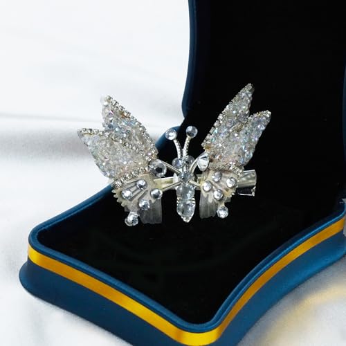 4 Piezas Pinzas de Pelo Mariposa Voladora para Niñas, 3D Alas Móviles con Brillantina y Strass, Accesorios para el Cabello miniatura 7