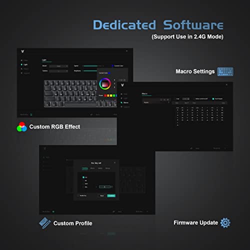 Tezarre Tk63 Pro Wireless Keyboard Bluetooth/2.4G/Usb Wired 60% Mechanical Gaming Keyboard Rgb Backlit Pbt Pudding Keycaps Hot-Swappable (Gateron Blue Switch, Black) #TOP6